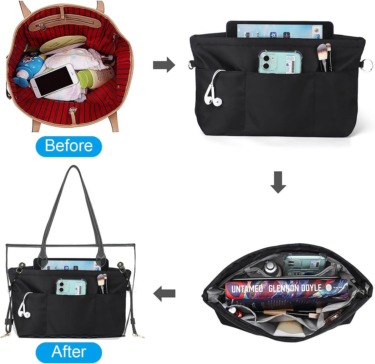 Nylon Handbag Organizer Insert - Purse Tote Shaper in Bag