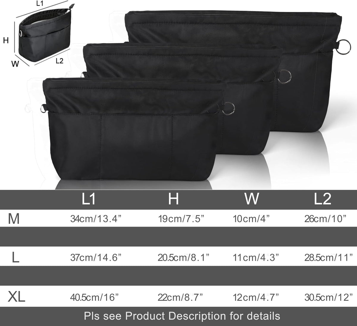 Nylon Handbag Organizer Insert - Purse Tote Shaper in Bag