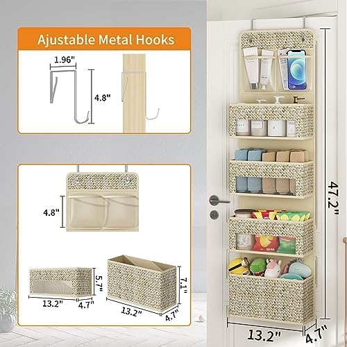 2-Piece Set 5-Tier Over The Door Hanging Storage Organizer, 4 Large Clear Plastic Storage Pockets, Beige Large Capacity Door Storage Organizer for Closet, Bedroom, Nursery & Bathroom