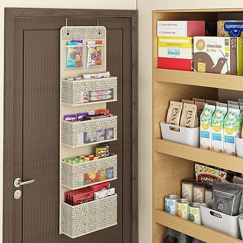 2-Piece Set 5-Tier Over The Door Hanging Storage Organizer, 4 Large Clear Plastic Storage Pockets, Beige Large Capacity Door Storage Organizer for Closet, Bedroom, Nursery & Bathroom