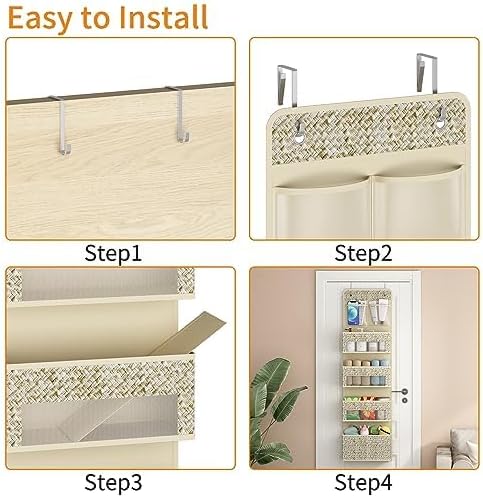 2-Piece Set 5-Tier Over The Door Hanging Storage Organizer, 4 Large Clear Plastic Storage Pockets, Beige Large Capacity Door Storage Organizer for Closet, Bedroom, Nursery & Bathroom