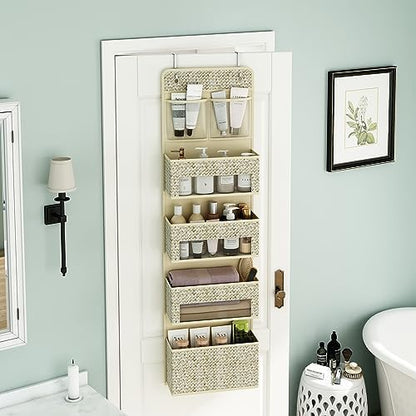 2-Piece Set 5-Tier Over The Door Hanging Storage Organizer, 4 Large Clear Plastic Storage Pockets, Beige Large Capacity Door Storage Organizer for Closet, Bedroom, Nursery & Bathroom