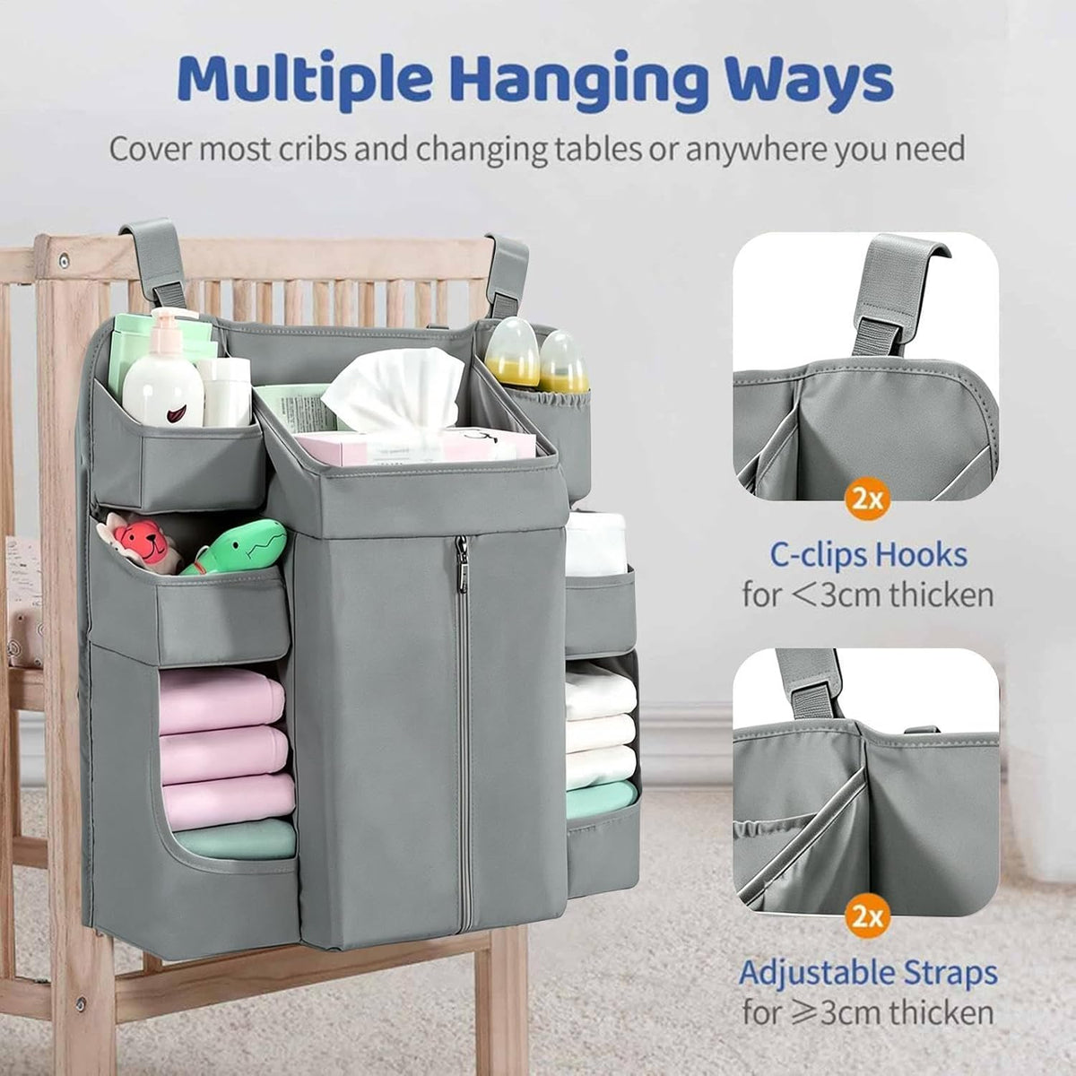 Diaper Organizer Changing Table – Large Capacity Multi Pockets Zipper for