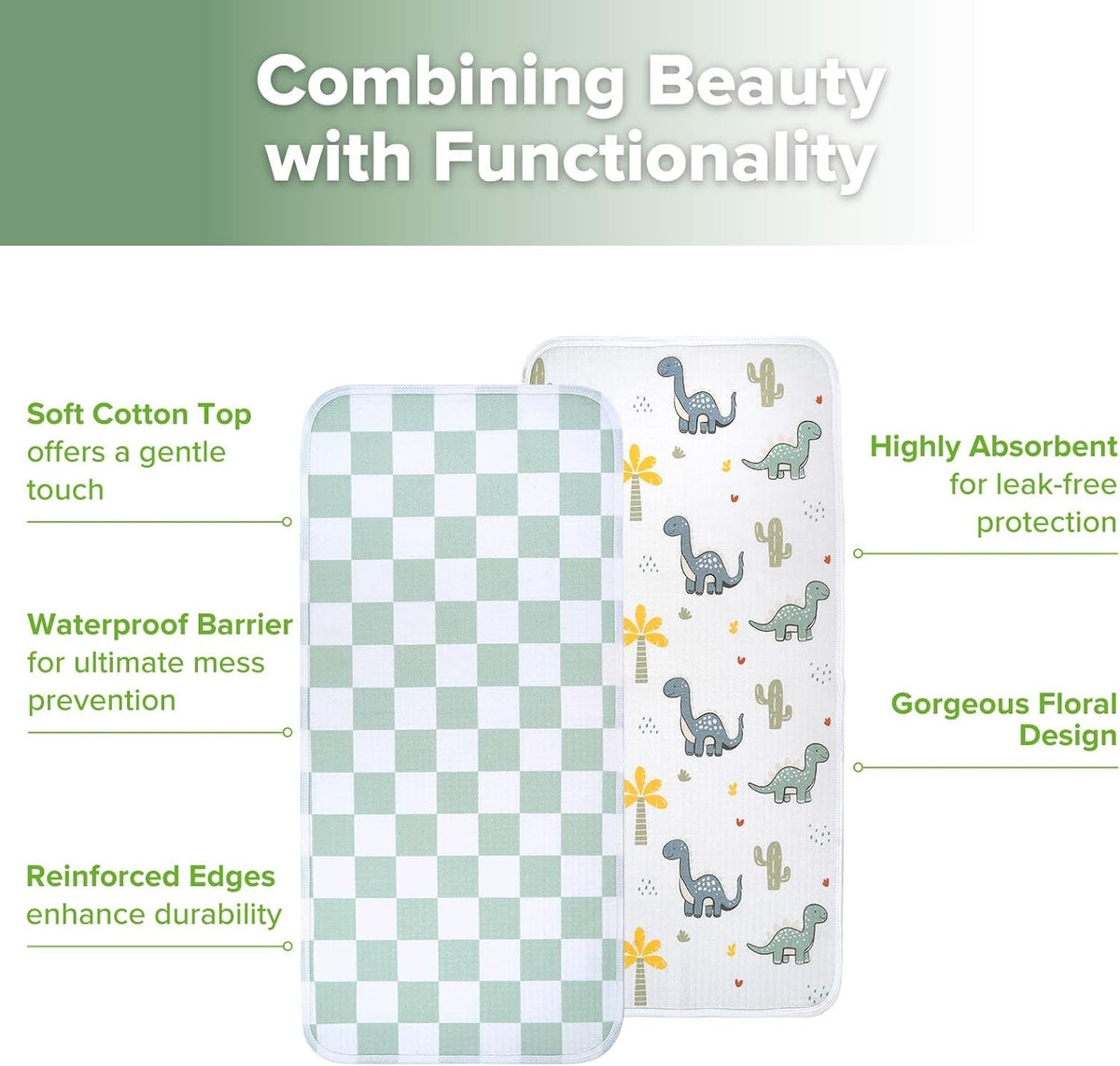 Waterproof Changing Pad Liners, Soft & Breathable, 2pcs, 13" x 27.5"