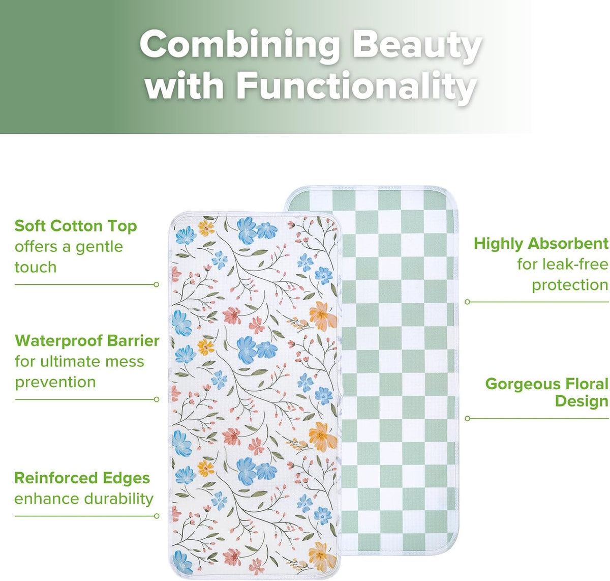 Waterproof Changing Pad Liners, Soft & Breathable, 2pcs, 13" x 27.5"