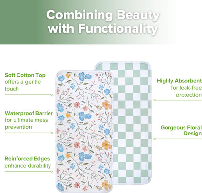 Waterproof Changing Pad Liners, Soft & Breathable, 2pcs, 13" x 27.5"