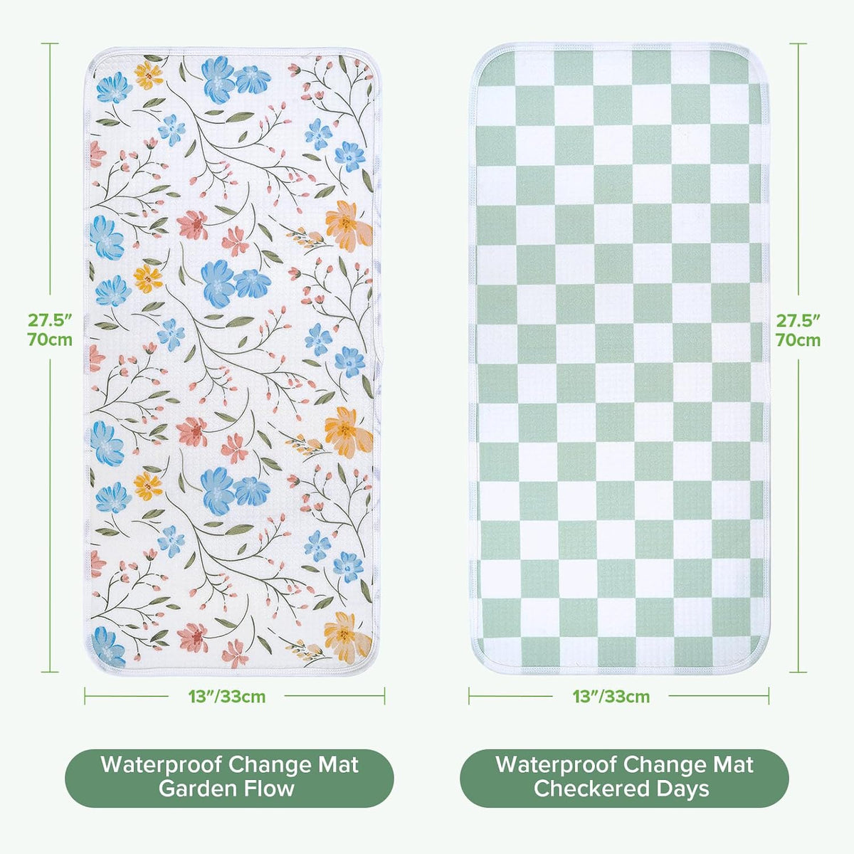 Waterproof Changing Pad Liners, Soft & Breathable, 2pcs, 13" x 27.5"
