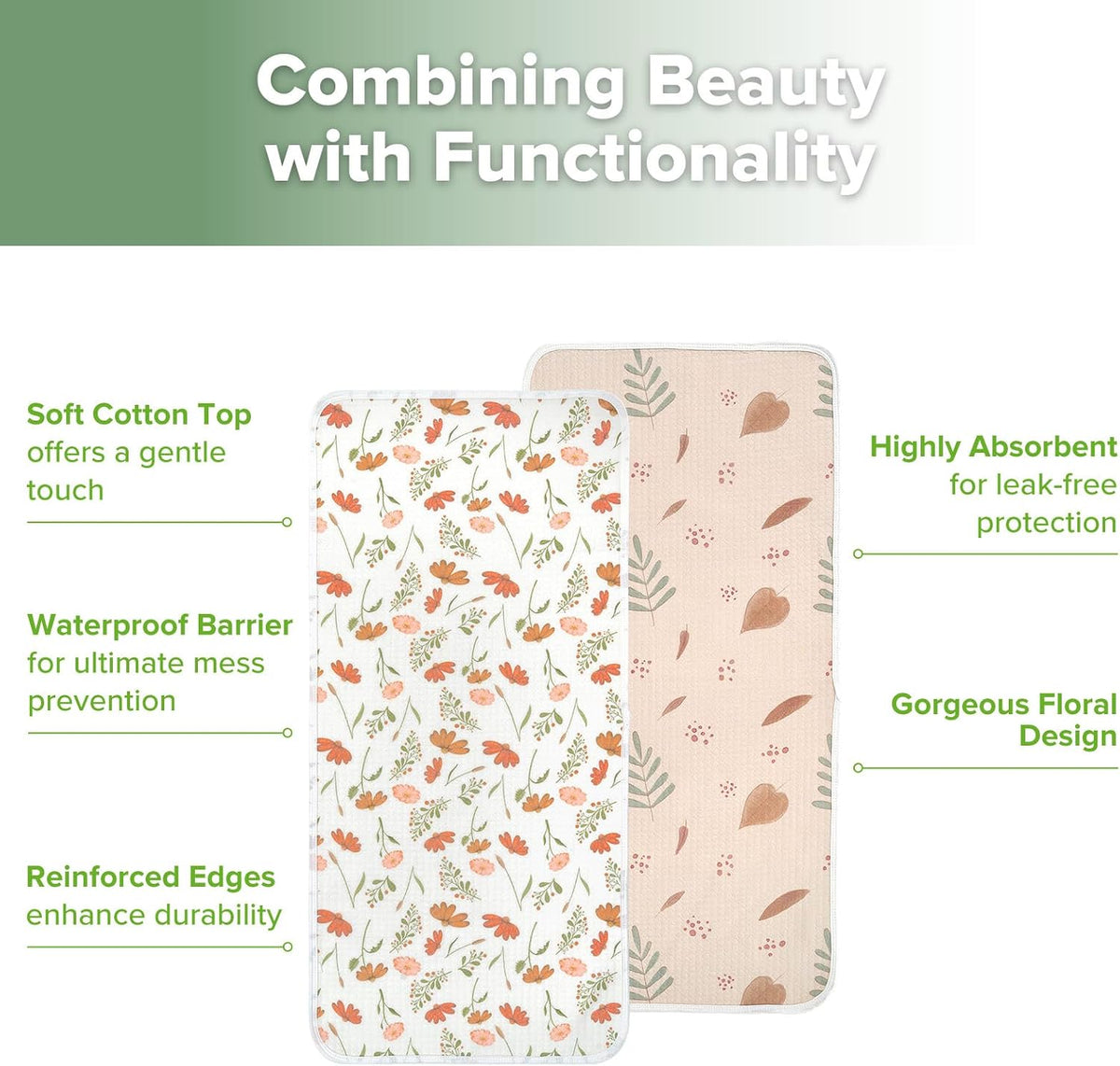 Waterproof Changing Pad Liners, Soft & Breathable, 2pcs, 13" x 27.5"