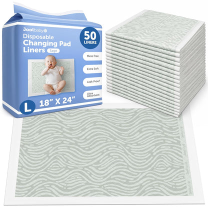 Disposable Changing Pad Liners, Ultra-Absorbent - 50 Count (Sage)