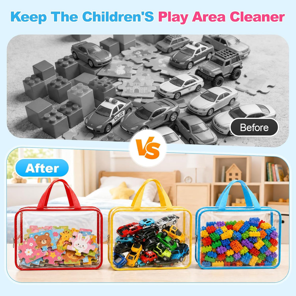 6 Pcs Clear Toy Storage Bags, Lego Storage, Puzzle Organizer