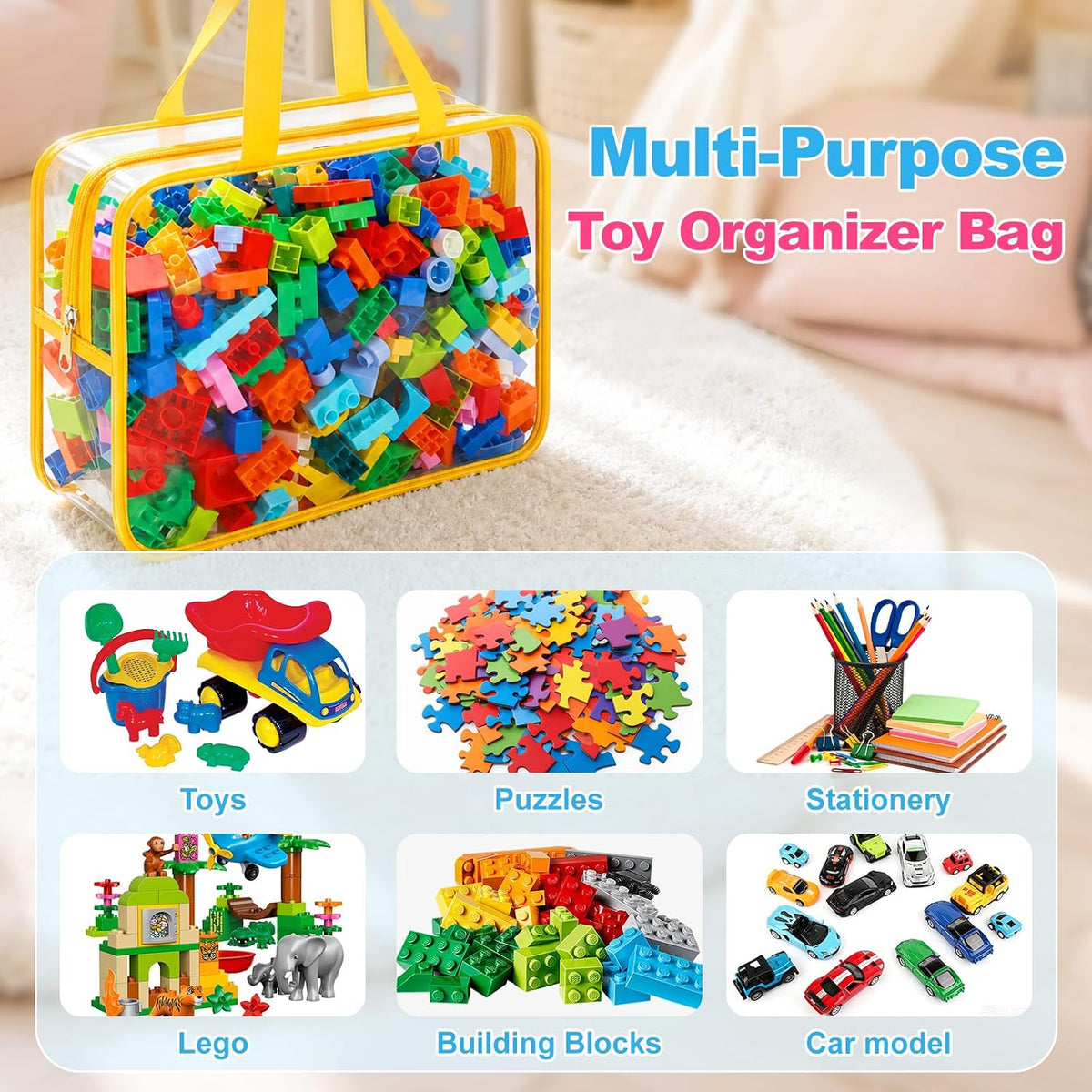 6 Pcs Clear Toy Storage Bags, Lego Storage, Puzzle Organizer
