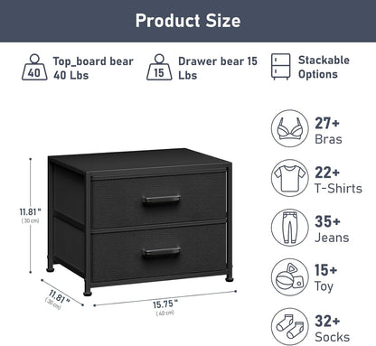 Dresser for Bedroom - Stackable Storage Drawers for Clothes with 2 Drawers, Small Dresser for Closet Storage, Fabric Storage Tower Organizer Unit for Living Room, Entryway, Office（White）