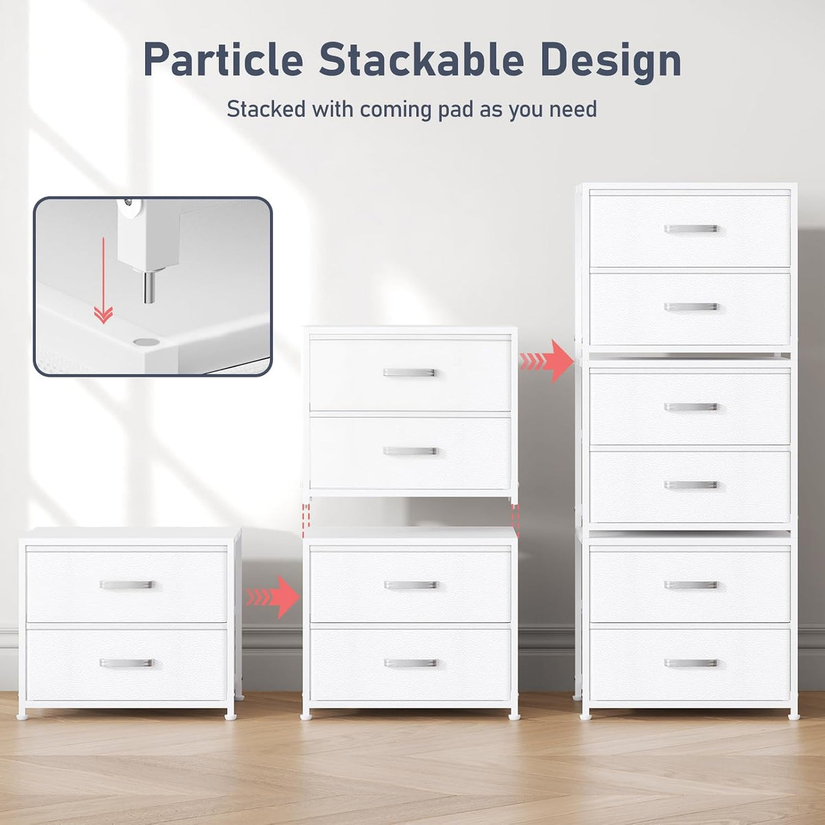 Dresser for Bedroom - Stackable Storage Drawers for Clothes with 2 Drawers, Small Dresser for Closet Storage, Fabric Storage Tower Organizer Unit for Living Room, Entryway, Office（White）