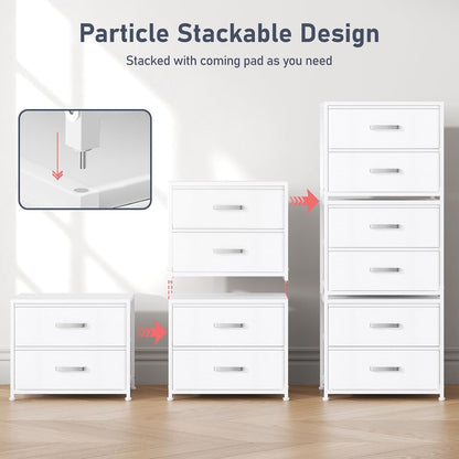 Dresser for Bedroom - Stackable Storage Drawers for Clothes with 2 Drawers, Small Dresser for Closet Storage, Fabric Storage Tower Organizer Unit for Living Room, Entryway, Office（White）