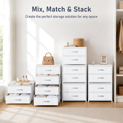 Dresser for Bedroom - Stackable Storage Drawers for Clothes with 2 Drawers, Small Dresser for Closet Storage, Fabric Storage Tower Organizer Unit for Living Room, Entryway, Office（White）