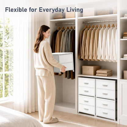 Dresser for Bedroom - Stackable Storage Drawers for Clothes with 2 Drawers, Small Dresser for Closet Storage, Fabric Storage Tower Organizer Unit for Living Room, Entryway, Office（White）
