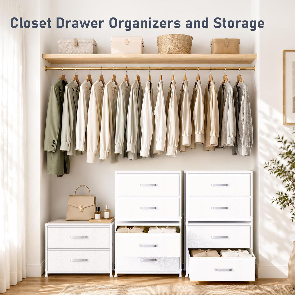 Dresser for Bedroom - Stackable Storage Drawers for Clothes with 2 Drawers, Small Dresser for Closet Storage, Fabric Storage Tower Organizer Unit for Living Room, Entryway, Office（White）