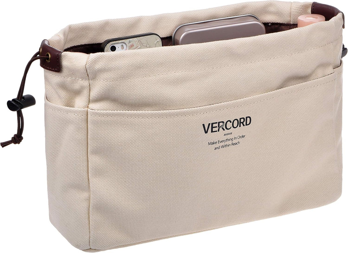 Canvas Handbag Organizers, Sturdy Purse Insert Organizer Bag in Bag, 10 Pockets Color Beige Large