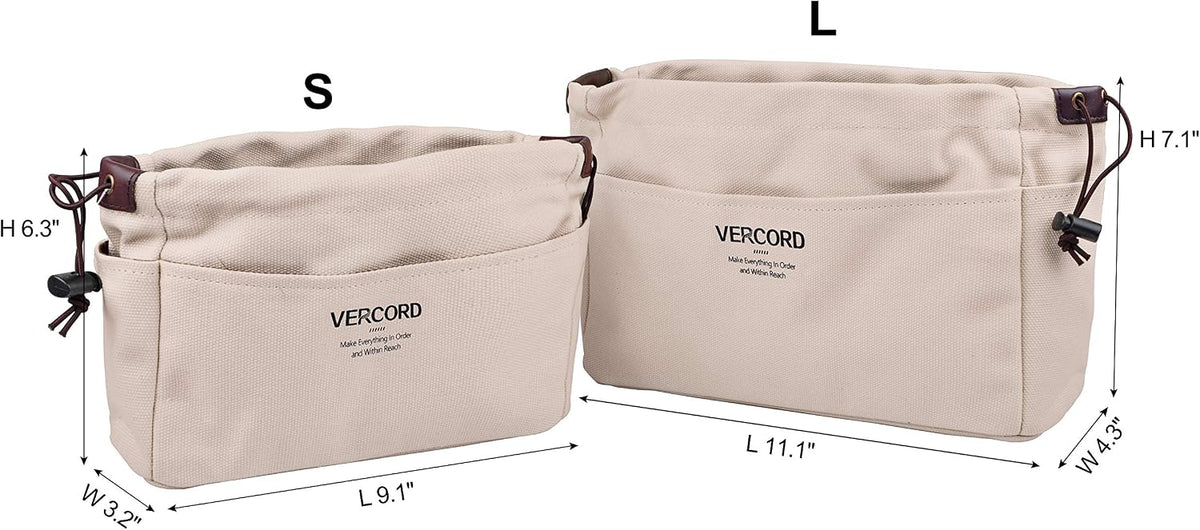 Canvas Handbag Organizers, Sturdy Purse Insert Organizer Bag in Bag, 10 Pockets Color Beige Large