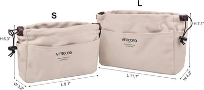 Canvas Handbag Organizers, Sturdy Purse Insert Organizer Bag in Bag, 10 Pockets Color Beige Large