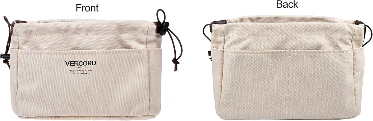 Canvas Handbag Organizers, Sturdy Purse Insert Organizer Bag in Bag, 10 Pockets Color Beige Large