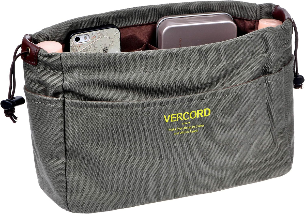 Canvas Handbag Organizers, Sturdy Purse Insert Organizer Bag in Bag, 10 Pockets Color Beige Large
