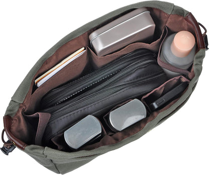 Canvas Handbag Organizers, Sturdy Purse Insert Organizer Bag in Bag, 10 Pockets Color Beige Large