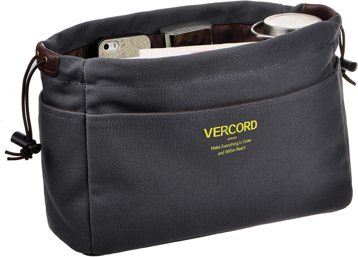 Canvas Handbag Organizers, Sturdy Purse Insert Organizer Bag in Bag, 10 Pockets Color Beige Large