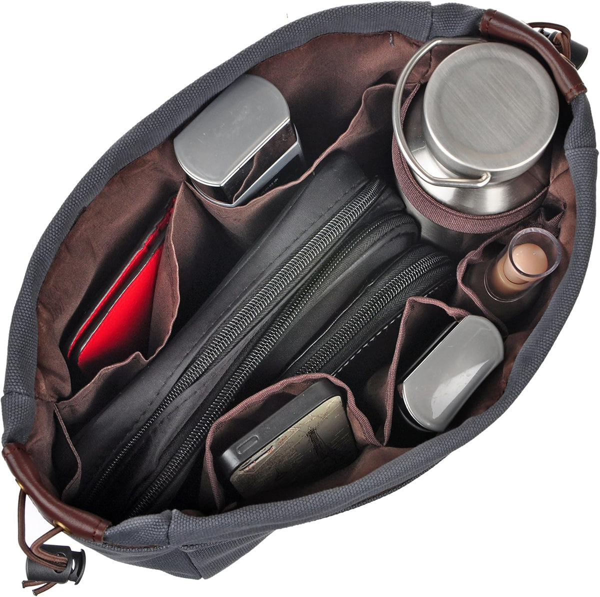 Canvas Handbag Organizers, Sturdy Purse Insert Organizer Bag in Bag, 10 Pockets Color Beige Large