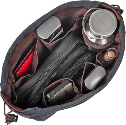 Canvas Handbag Organizers, Sturdy Purse Insert Organizer Bag in Bag, 10 Pockets Color Beige Large