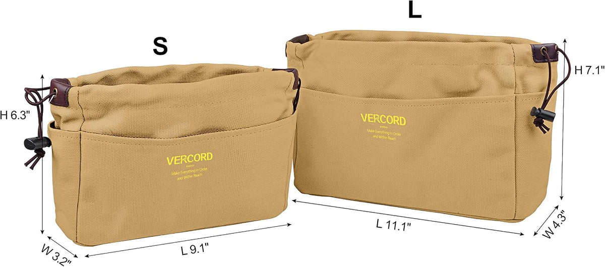 Canvas Handbag Organizers, Sturdy Purse Insert Organizer Bag in Bag, 10 Pockets Color Beige Large