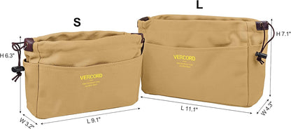 Canvas Handbag Organizers, Sturdy Purse Insert Organizer Bag in Bag, 10 Pockets Color Beige Large