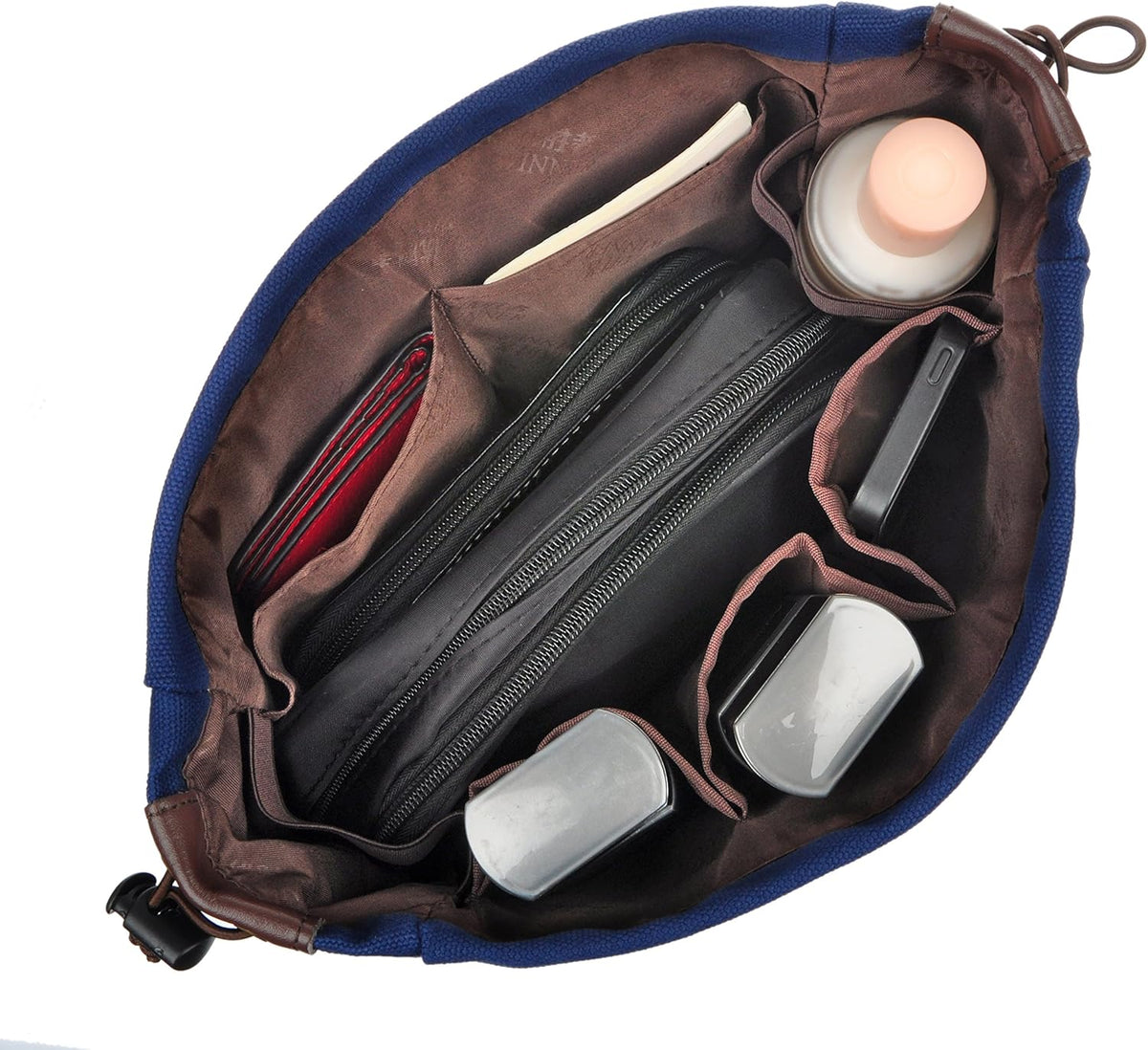 Canvas Handbag Organizers, Sturdy Purse Insert Organizer Bag in Bag, 10 Pockets Color Beige Large