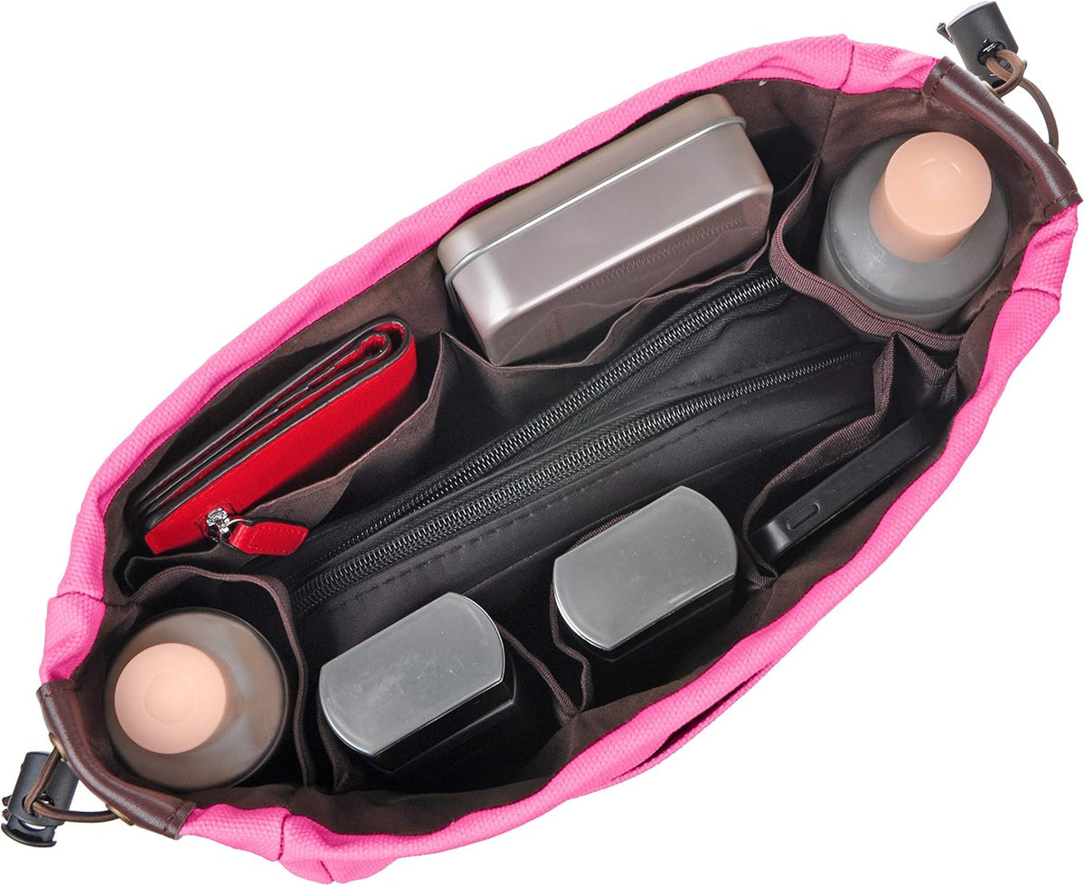 Canvas Handbag Organizers, Sturdy Purse Insert Organizer Bag in Bag, 10 Pockets Color Beige Large