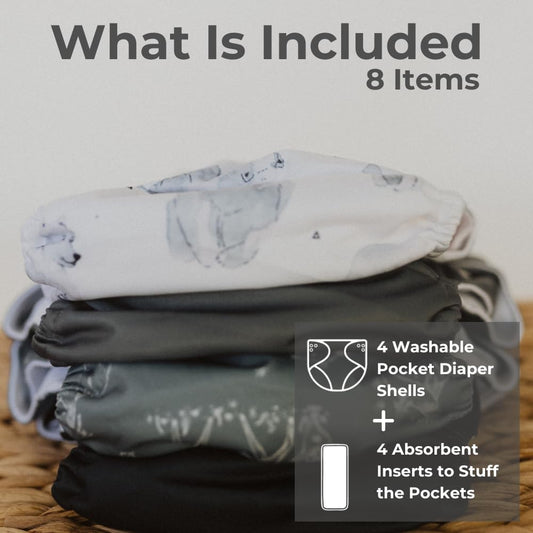 Reusable Cloth Diapers | 4 Pack | Waterproof Washable Design