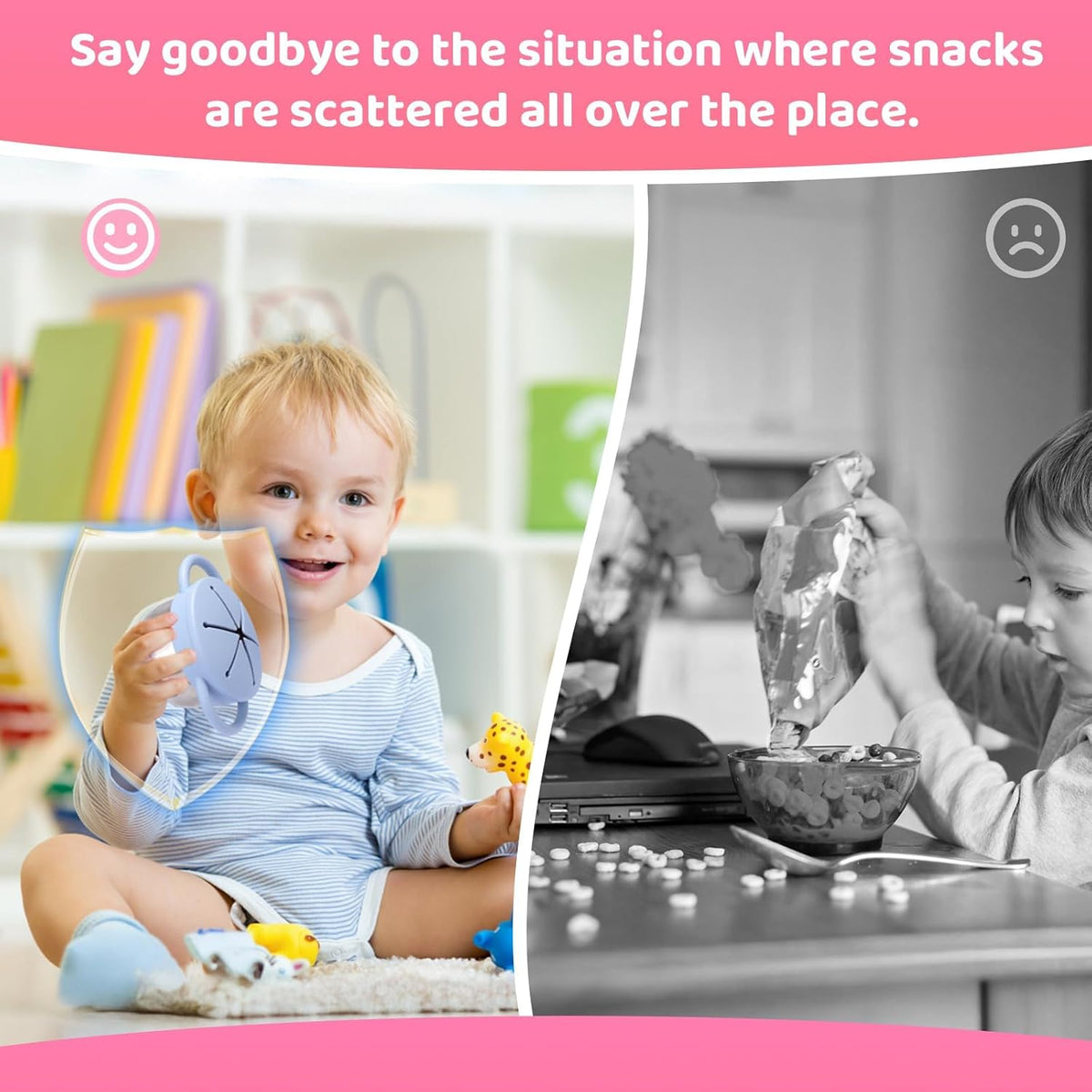 Toddler Snack Cups Stainless Steel for Kids, 2 Pack 5-in-1 Snackle Containers with Spill-Proof Silicone Lids,Handles,Suction Base,Anti-Loss Tether, Baby Snack Box No-Spill for On-the-Go,Travel