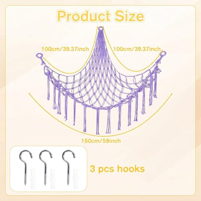 Stuffed Animal Storage Hammock Net Large Corner Net for Stuffed Animals Boho Hanging Plushie Organizer Holder for Home, Room, Wall, Bedroom Decor and Space Saver, Gray, 39" x 39" x 59"