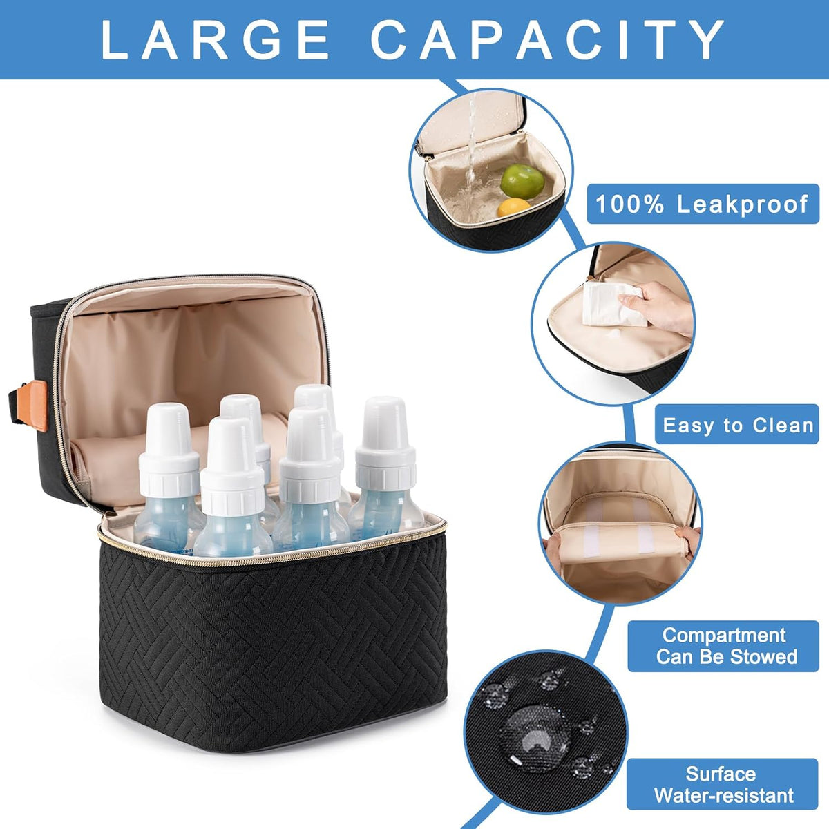 Breastmilk Cooler Bag with Ice Pack & Mat Fit 6 Bottles Up to 9 Ounce, Breast Milk Pump Cooler Bag for Moms Daycare,Work&Travel, Pink