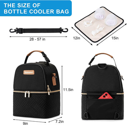 Breastmilk Cooler Bag with Ice Pack & Mat Fit 6 Bottles Up to 9 Ounce, Breast Milk Pump Cooler Bag for Moms Daycare,Work&Travel, Pink