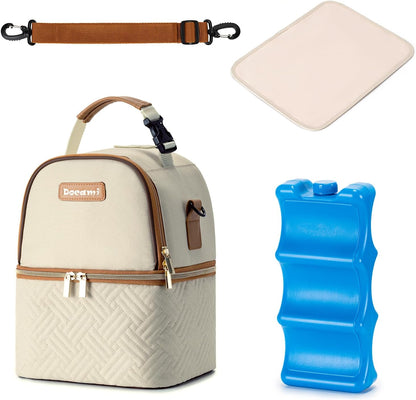 Breastmilk Cooler Bag with Ice Pack & Mat Fit 6 Bottles Up to 9 Ounce, Breast Milk Pump Cooler Bag for Moms Daycare,Work&Travel, Pink