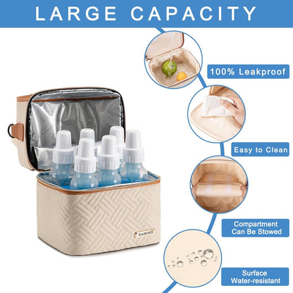Breastmilk Cooler Bag with Ice Pack & Mat Fit 6 Bottles Up to 9 Ounce, Breast Milk Pump Cooler Bag for Moms Daycare,Work&Travel, Pink