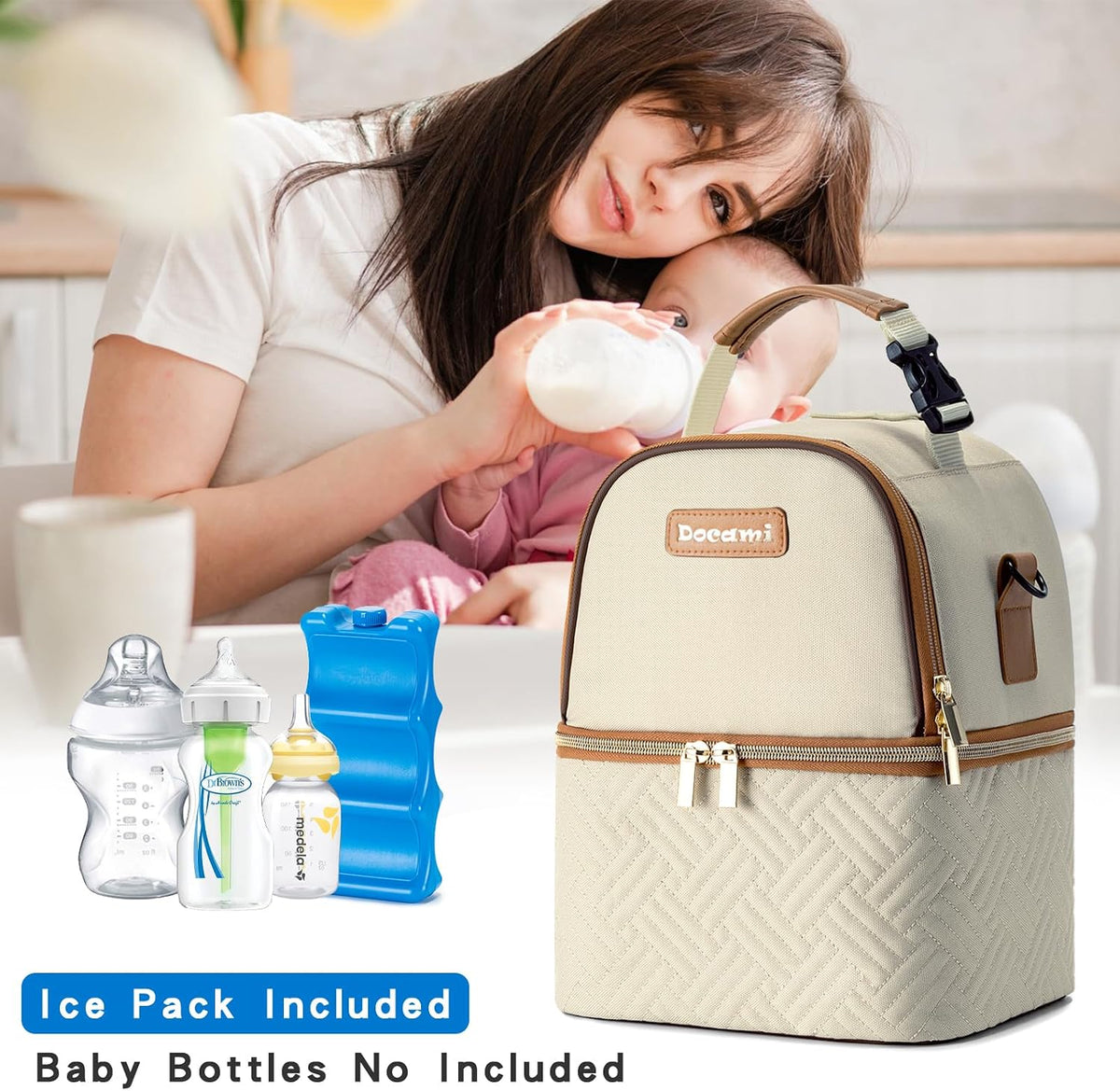 Breastmilk Cooler Bag with Ice Pack & Mat Fit 6 Bottles Up to 9 Ounce, Breast Milk Pump Cooler Bag for Moms Daycare,Work&Travel, Pink