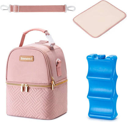 Breastmilk Cooler Bag with Ice Pack & Mat Fit 6 Bottles Up to 9 Ounce, Breast Milk Pump Cooler Bag for Moms Daycare,Work&Travel, Pink