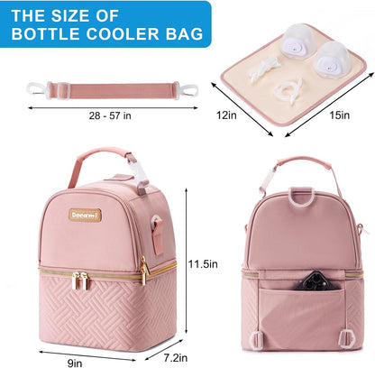 Breastmilk Cooler Bag with Ice Pack & Mat Fit 6 Bottles Up to 9 Ounce, Breast Milk Pump Cooler Bag for Moms Daycare,Work&Travel, Pink