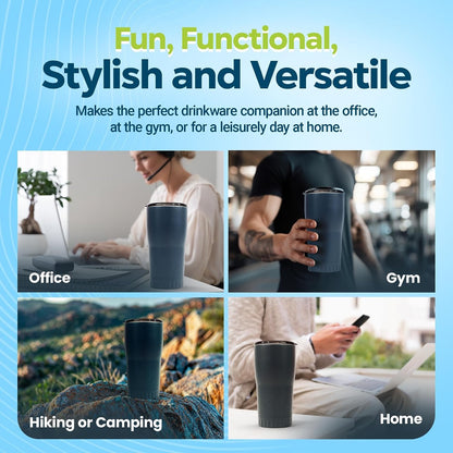 Double Walled Vacuum Insulated Stainless Steel Tumbler With Flip Top Lid Keeps Hot and Cold, Travel Coffee Mug Leakproof Lid, 30 Ounces, Matte Teal Blue
