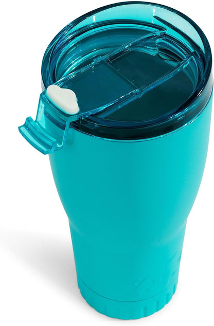 Double Walled Vacuum Insulated Stainless Steel Tumbler With Flip Top Lid Keeps Hot and Cold, Travel Coffee Mug Leakproof Lid, 30 Ounces, Matte Teal Blue