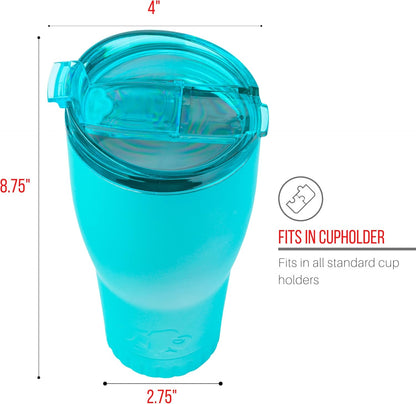 Double Walled Vacuum Insulated Stainless Steel Tumbler With Flip Top Lid Keeps Hot and Cold, Travel Coffee Mug Leakproof Lid, 30 Ounces, Matte Teal Blue