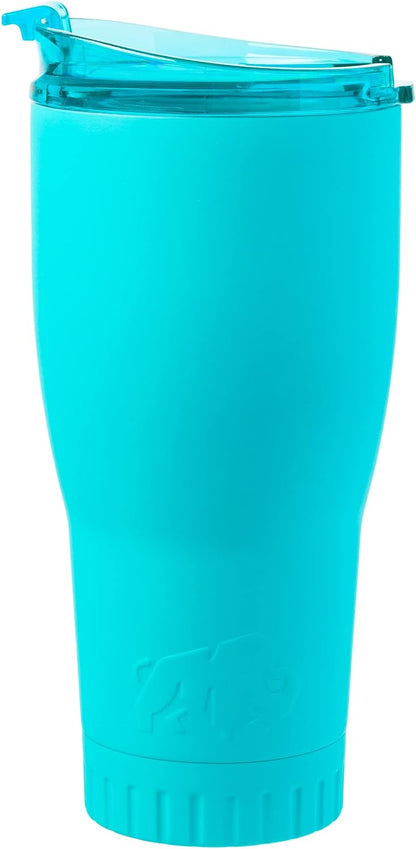 Double Walled Vacuum Insulated Stainless Steel Tumbler With Flip Top Lid Keeps Hot and Cold, Travel Coffee Mug Leakproof Lid, 30 Ounces, Matte Teal Blue