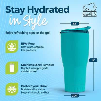 Double Walled Vacuum Insulated Stainless Steel Tumbler With Flip Top Lid Keeps Hot and Cold, Travel Coffee Mug Leakproof Lid, 30 Ounces, Matte Teal Blue