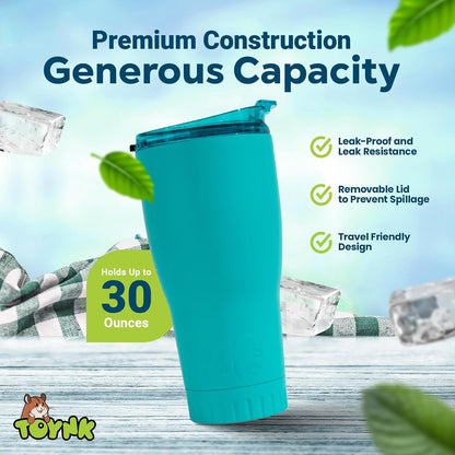 Double Walled Vacuum Insulated Stainless Steel Tumbler With Flip Top Lid Keeps Hot and Cold, Travel Coffee Mug Leakproof Lid, 30 Ounces, Matte Teal Blue